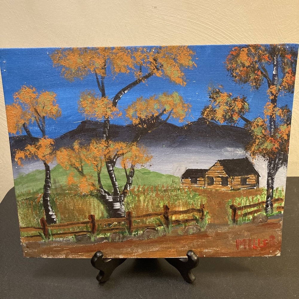 Painting Rural Folk Art Appalachian Pigeon Forge Tennessee Cabin 10.5x13.5 Fall